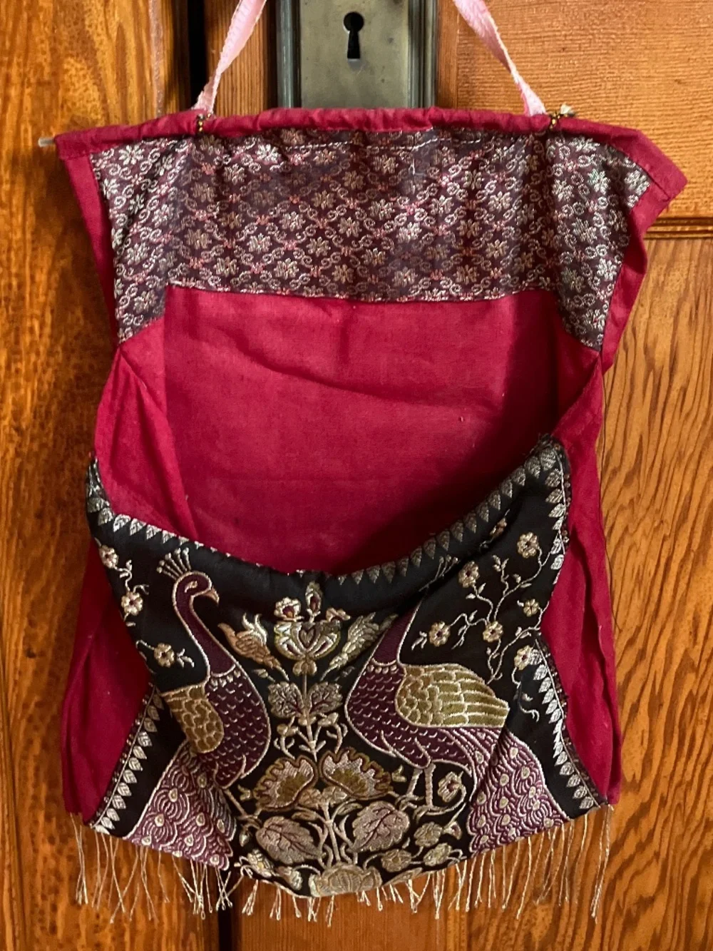 Artisanal Kashmiri Peacock Embroidered Wall Pouch / Mono Stole